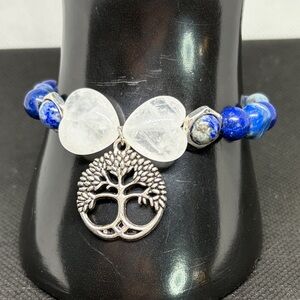 Lapis Lazuli and Clear Quartz Tree of Life Charm Bracelet